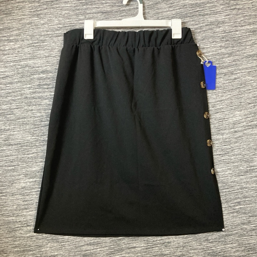 Rainbow Black Aline Skirt with Button Accents Tie Back Belt